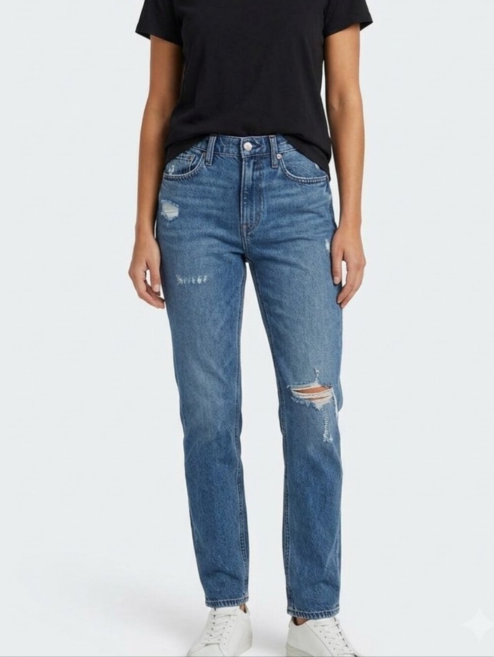 GAP 100% Cotton Boyfriend Jeans Size 00 Blue Distressed Straight Leg Denim Pants
